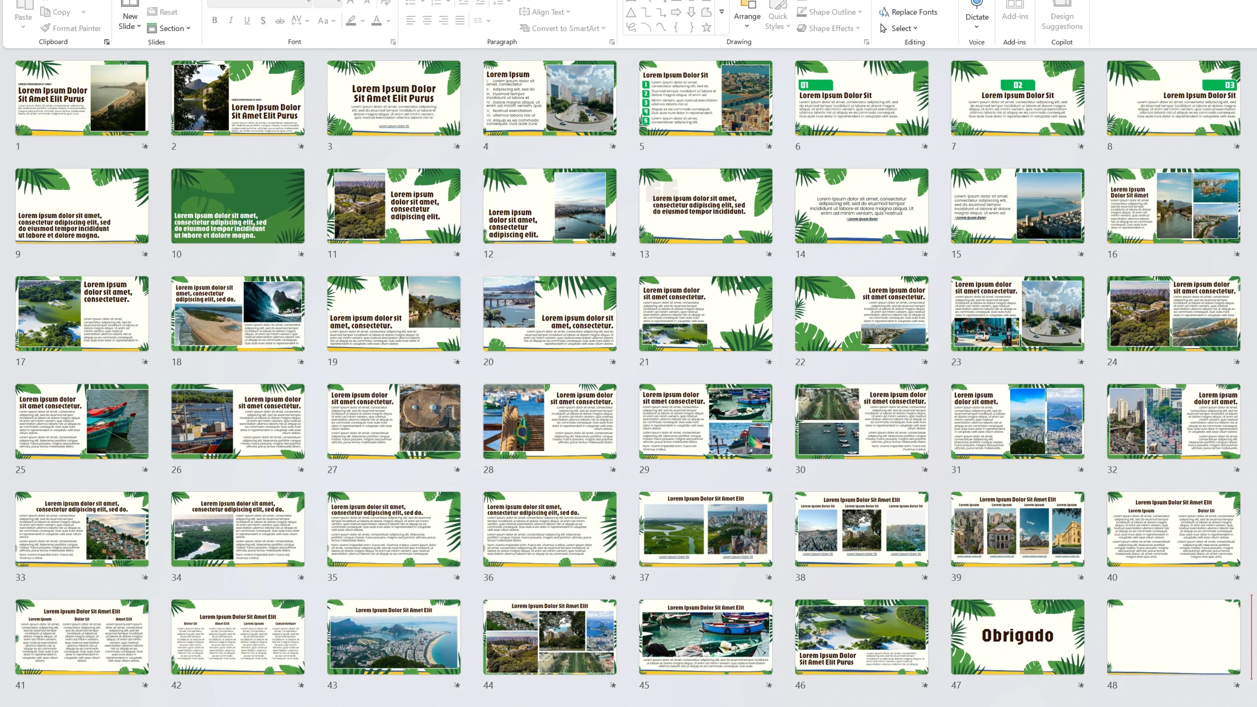 Grade completa com os 48 slides do Template Brasil