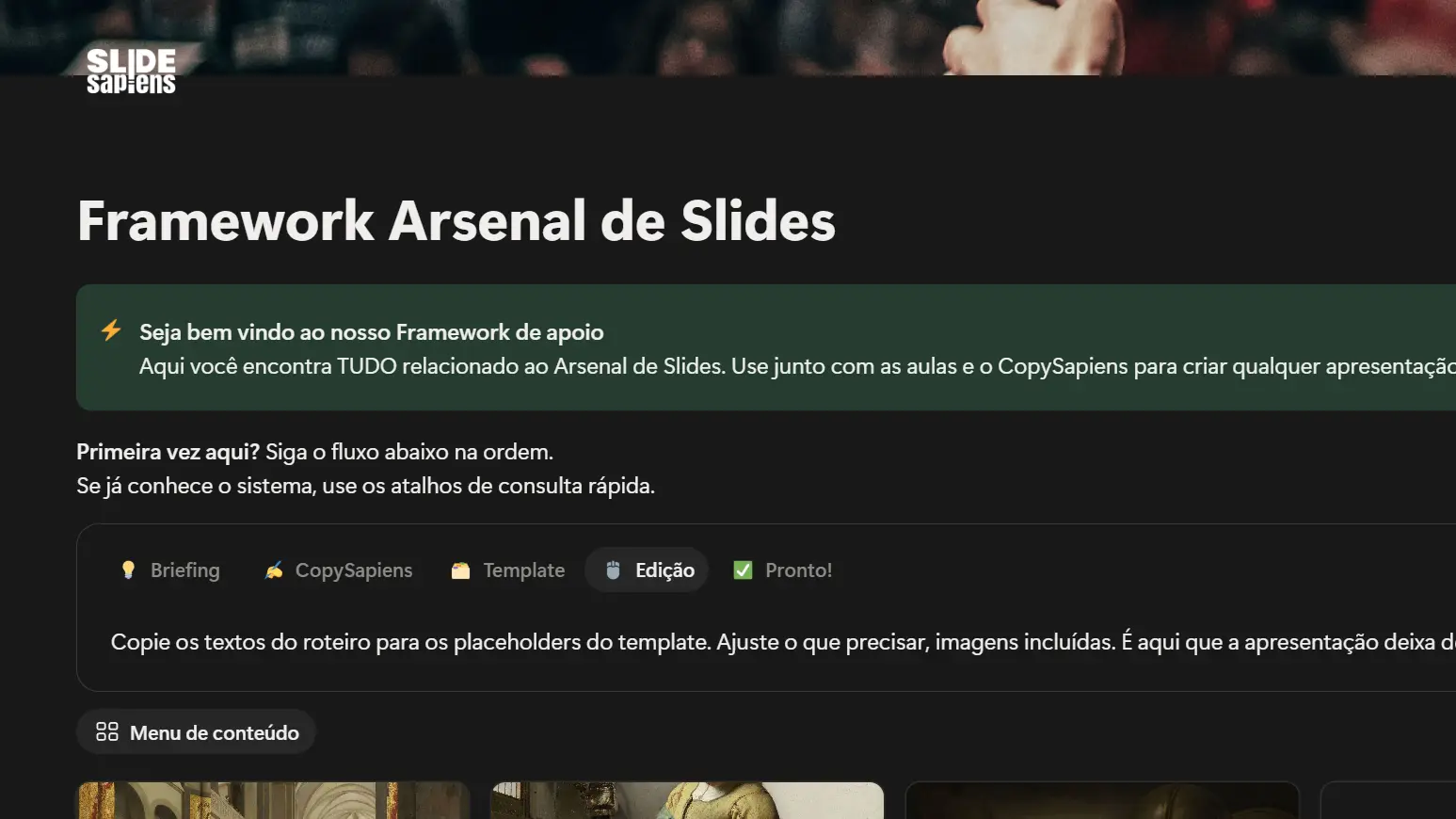 Framework de conteúdo do Arsenal de Slides