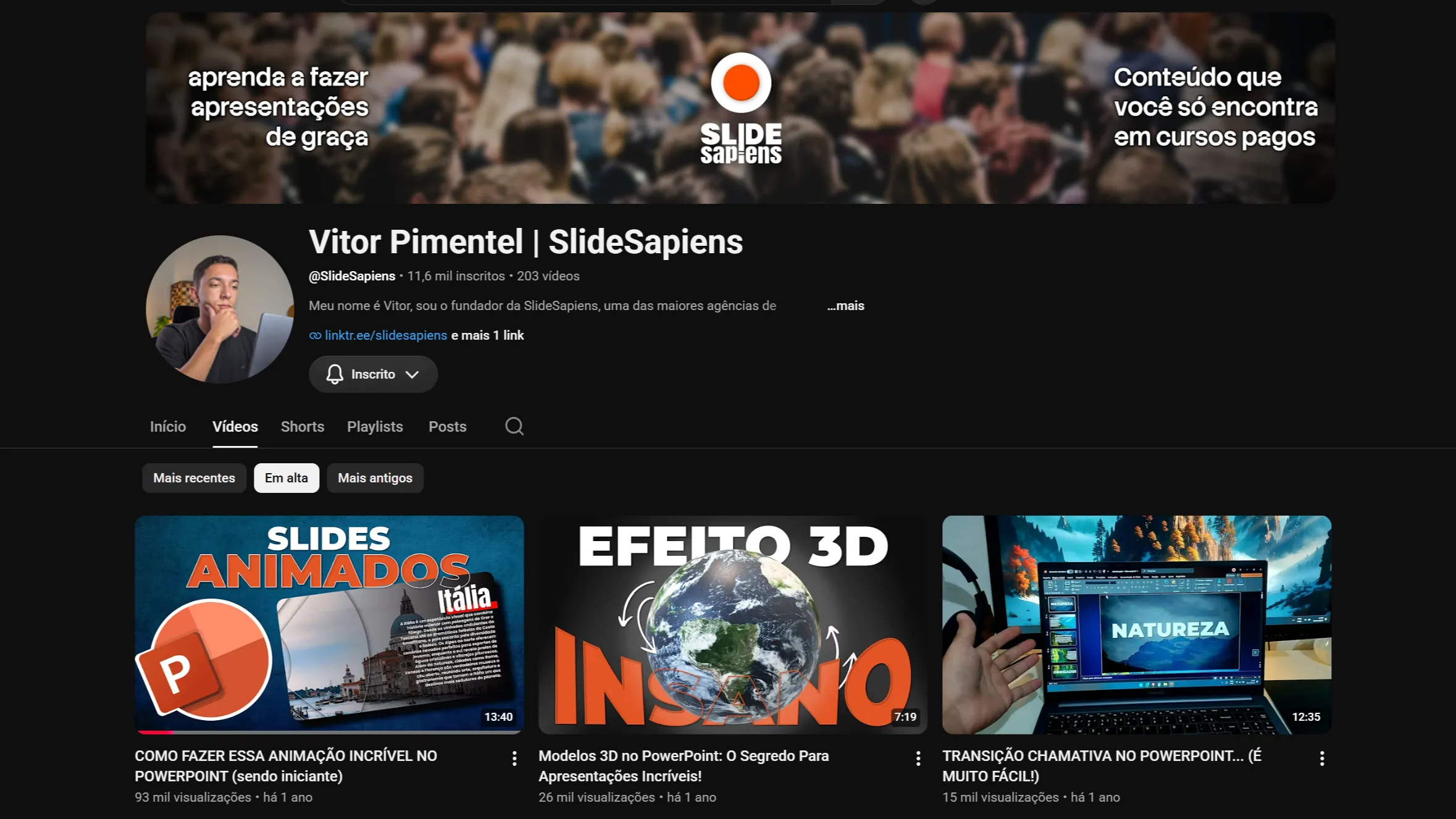 Capa do canal SlideSapiens no YouTube